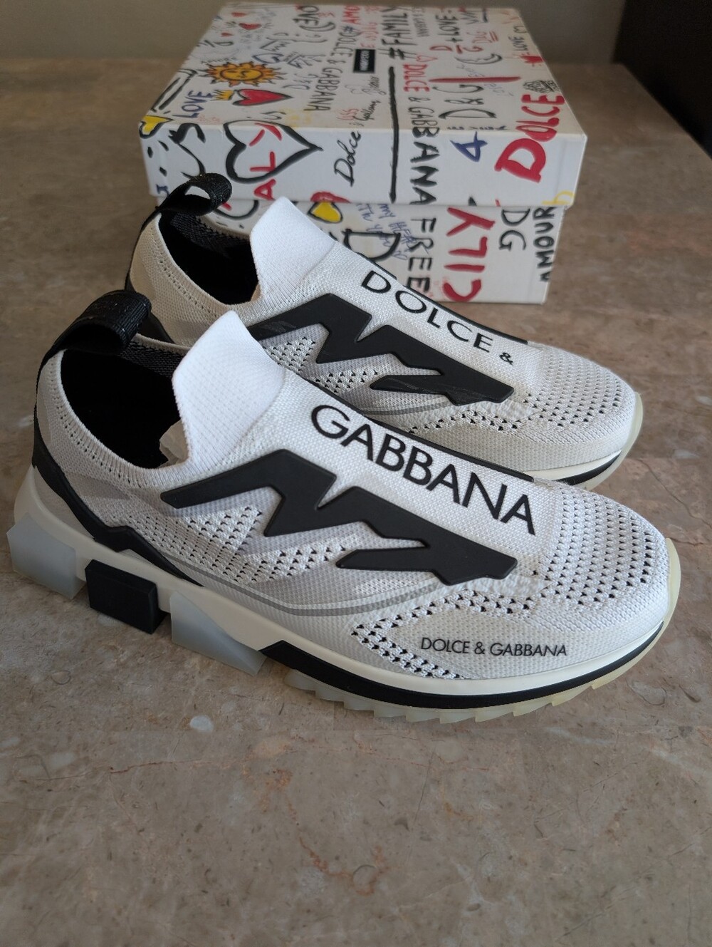 DOLCE & GABBANA Sorrento Stretch Athletic Knit Shoes Black-white Women's Size 10